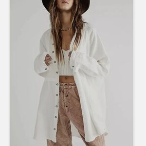 We The Free By Free People Summer Daydream Button Down Cream Textured Top SZ.S